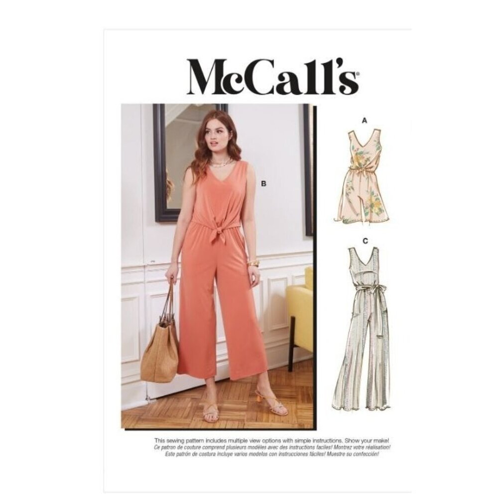 McCalls Sewing Pattern M8218 Romper Jumpsuit Misses 16-24 Knit Tie Front Sash